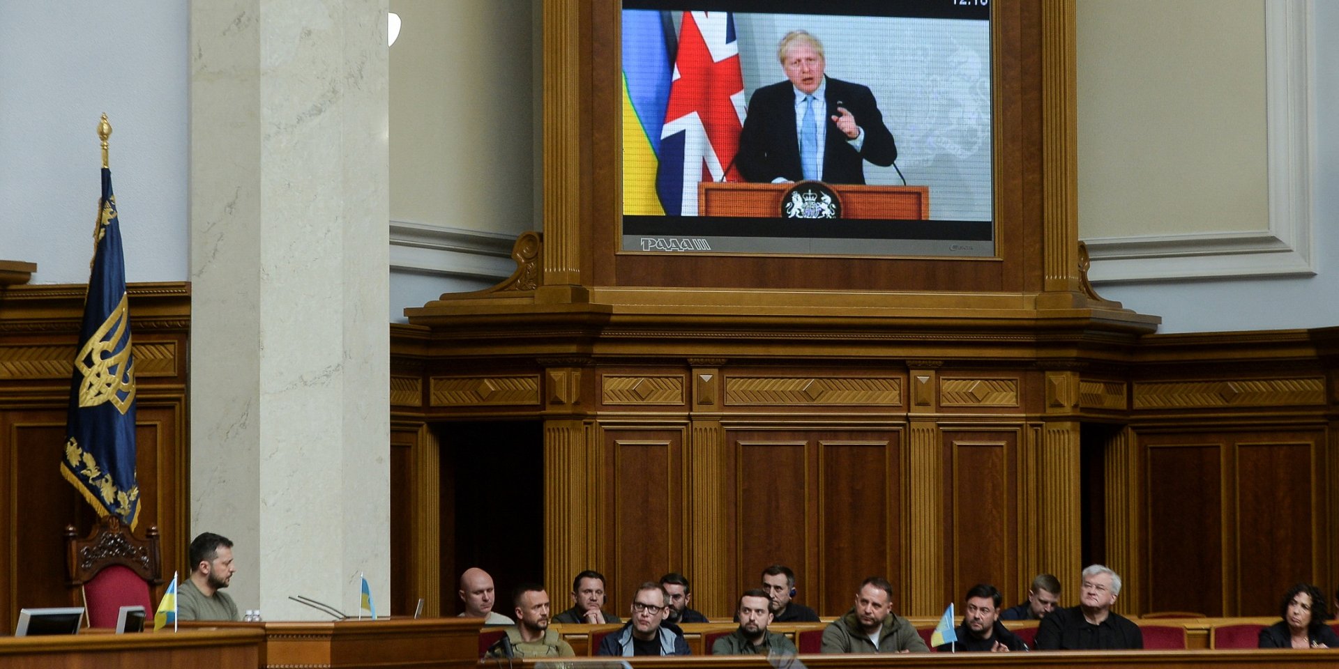 Президент Володимир Зеленський був присутній у&nbsp;Раді під час промови Бориса Джонсона, 3 травня 2022 року (Фото: REUTERS/Stringer)