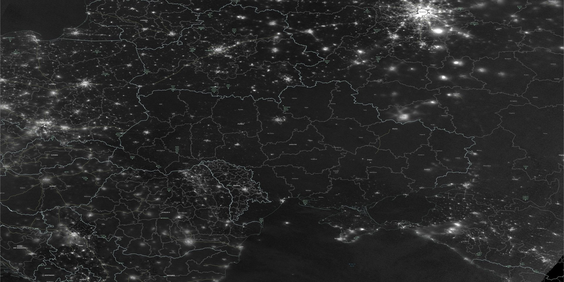 Ukraine on a NASA satellite image taken on November 23 (Photo: NASA WORLDVIEW/Handout via REUTERS)