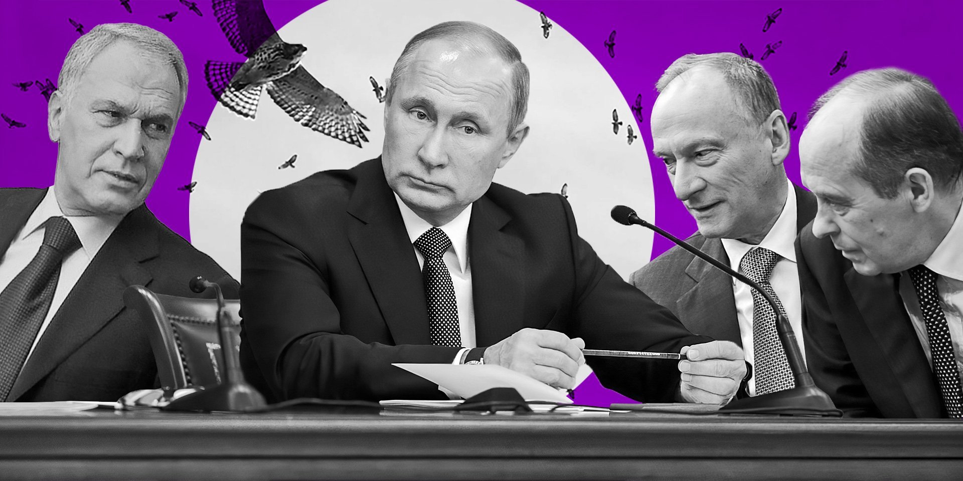 Not the holy trinity. Businessman Yuri Kovalchuk (left), together with FSB Director Alexander Bortnikov (right), and Secretary of the Russian Security Council Nikolai Patrushev, together convinced Vladimir Putin to start a war (Photo: Collage by NV)