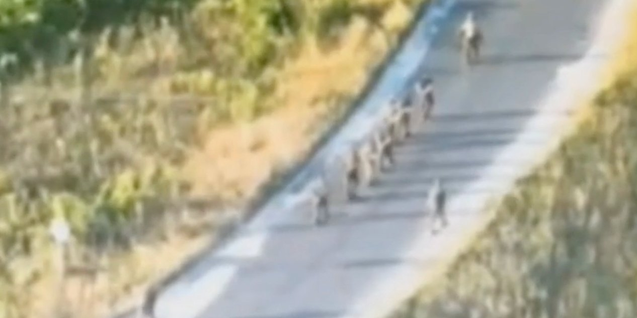 Reportedly, Russian POWs being escorted to Ukraine (Photo: Pepel/Telegram)