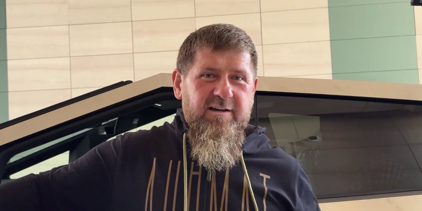 Ramzan Kadyrov in front if his Cybertruck (Photo: Kadyrov / Telegram)