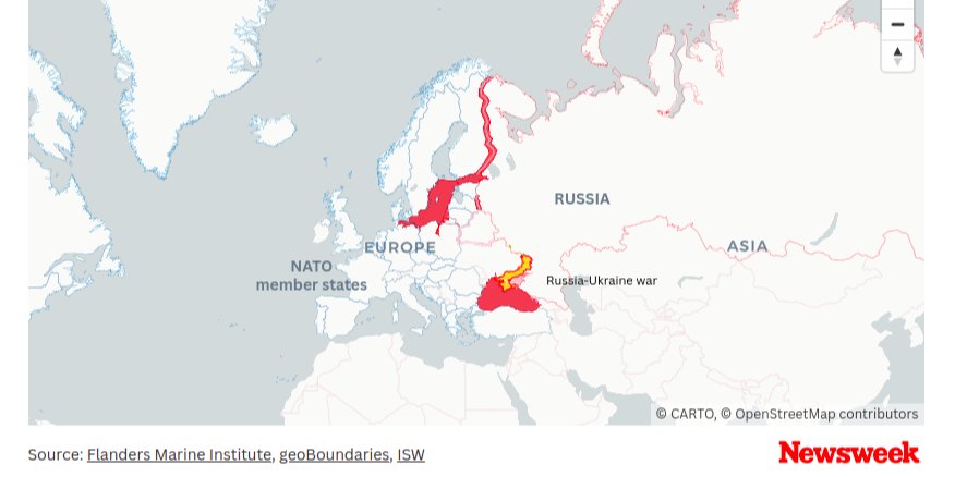 Можливі лінії фронту Третьої світової війни, змодельовані виданням Newsweek (Фото: newsweek.com)