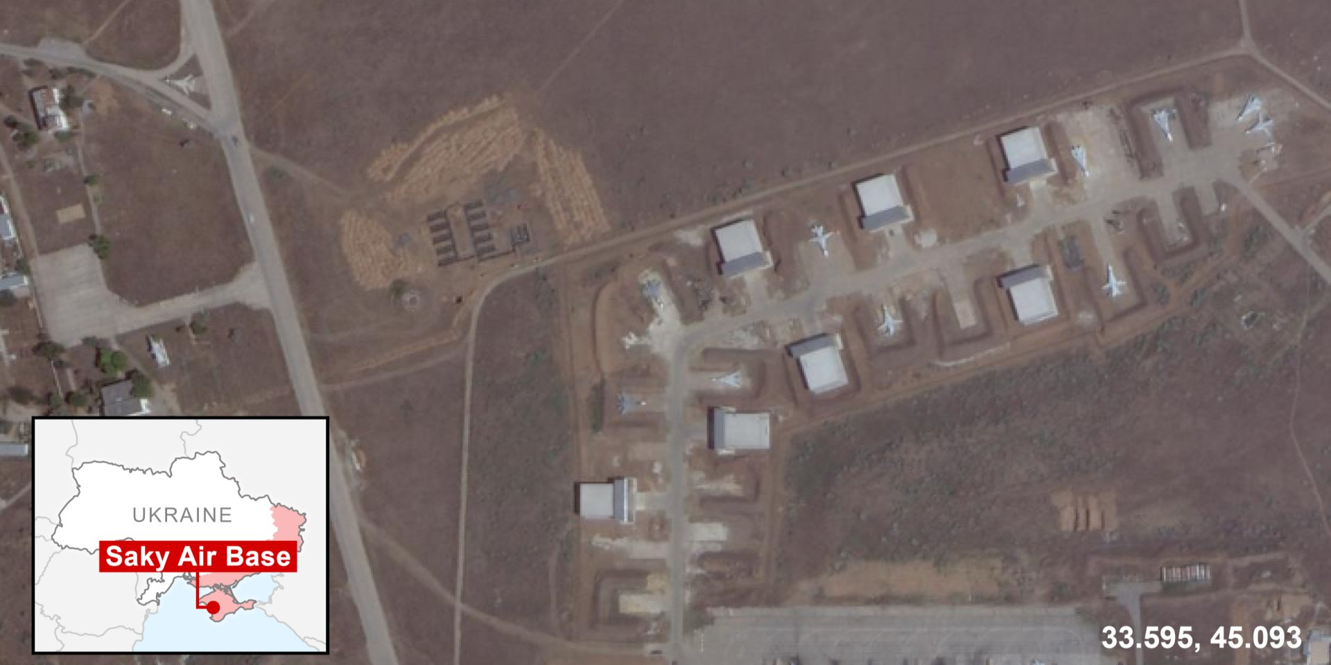 Concrete structures at Saky airbase in the occupied Crimea (Photo: ISW / Planet Labs)