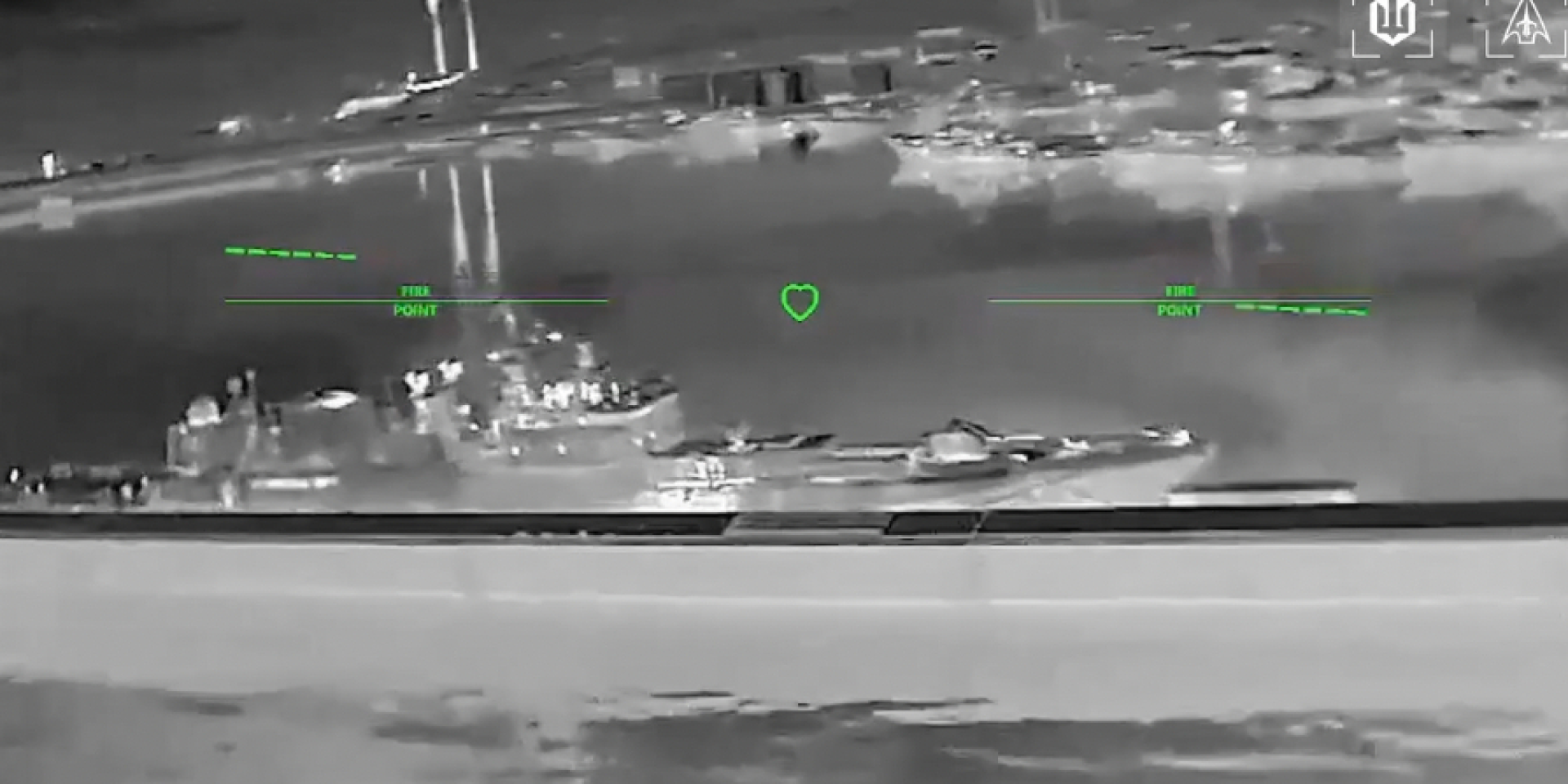 Russian frigate Admiral Hryhorovych hit by Ukrainian drones on April 6, 2026 (Photo: Video screenshot / Madyar / Telegram)