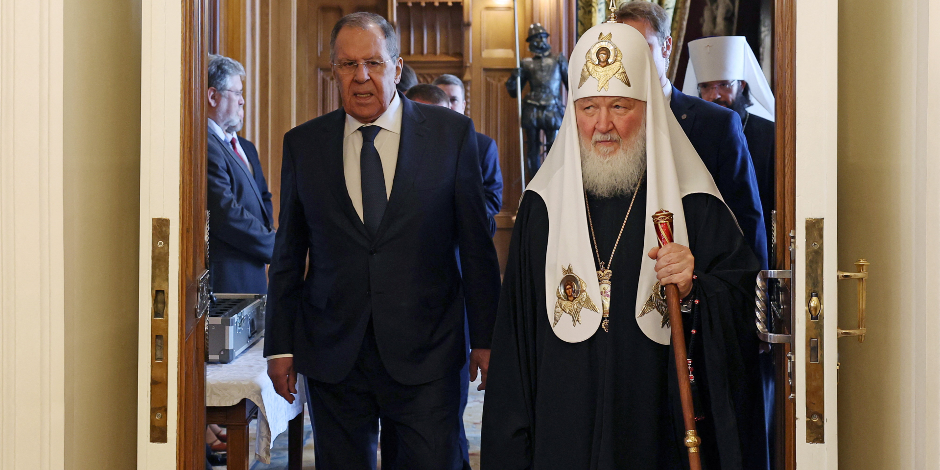 Сергій Лавров і патріарх Кирило на&nbsp;дипломатичному прийомі з&nbsp;нагоди Великодня, 22 квітня 2026 (Фото: REUTERS/Anastasia Barashkova)
