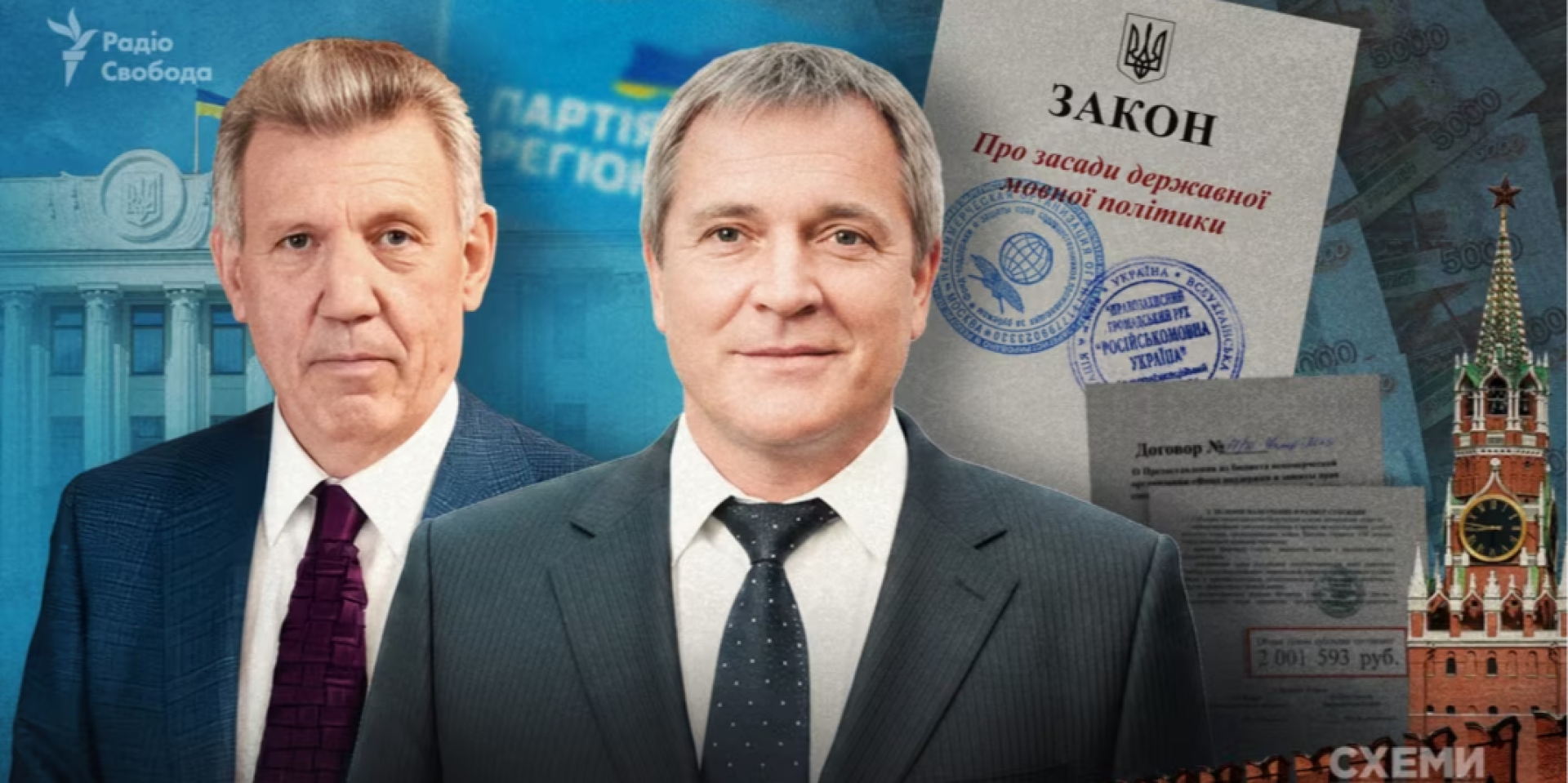 У&nbsp;2012 році російські гроші сприяли просуванню закону Ківалова-Колесніченка (Фото: Схеми/Радіо Свобода)
