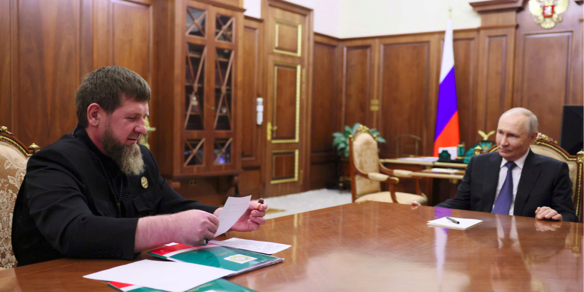 Зустріч російського диктатора Володимира Путіна з&nbsp;главою Чечні Рамзаном Кадировим, 29 квітня 2026 року (Фото: Sputnik/Mikhail Metzel/Pool via REUTERS)