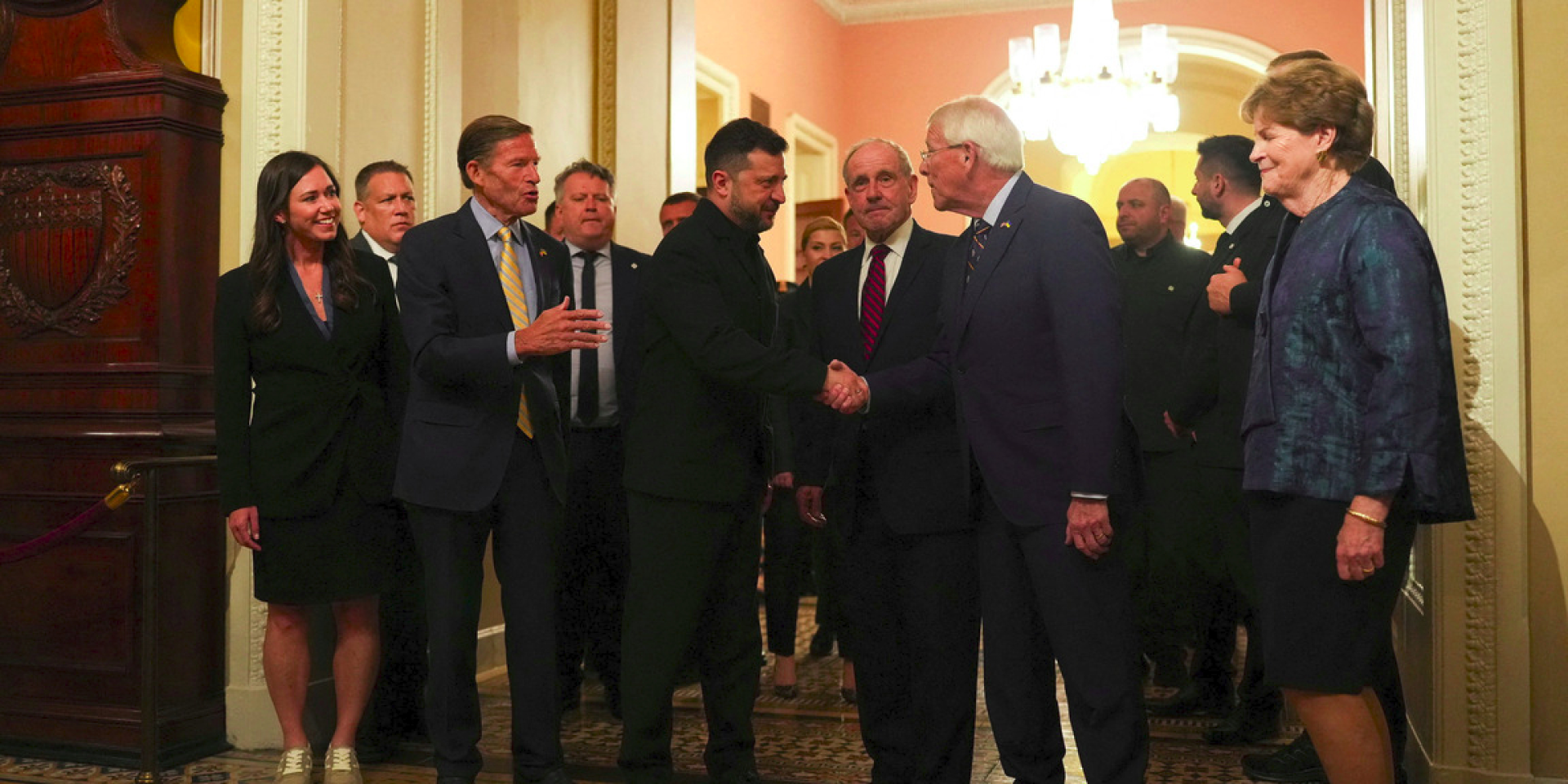 Владимир Зеленский во&nbsp;время встречи с&nbsp;сенаторами США, посвященной законопроекту Грэма-Блюменталя (Фото: REUTERS/Eric Lee)