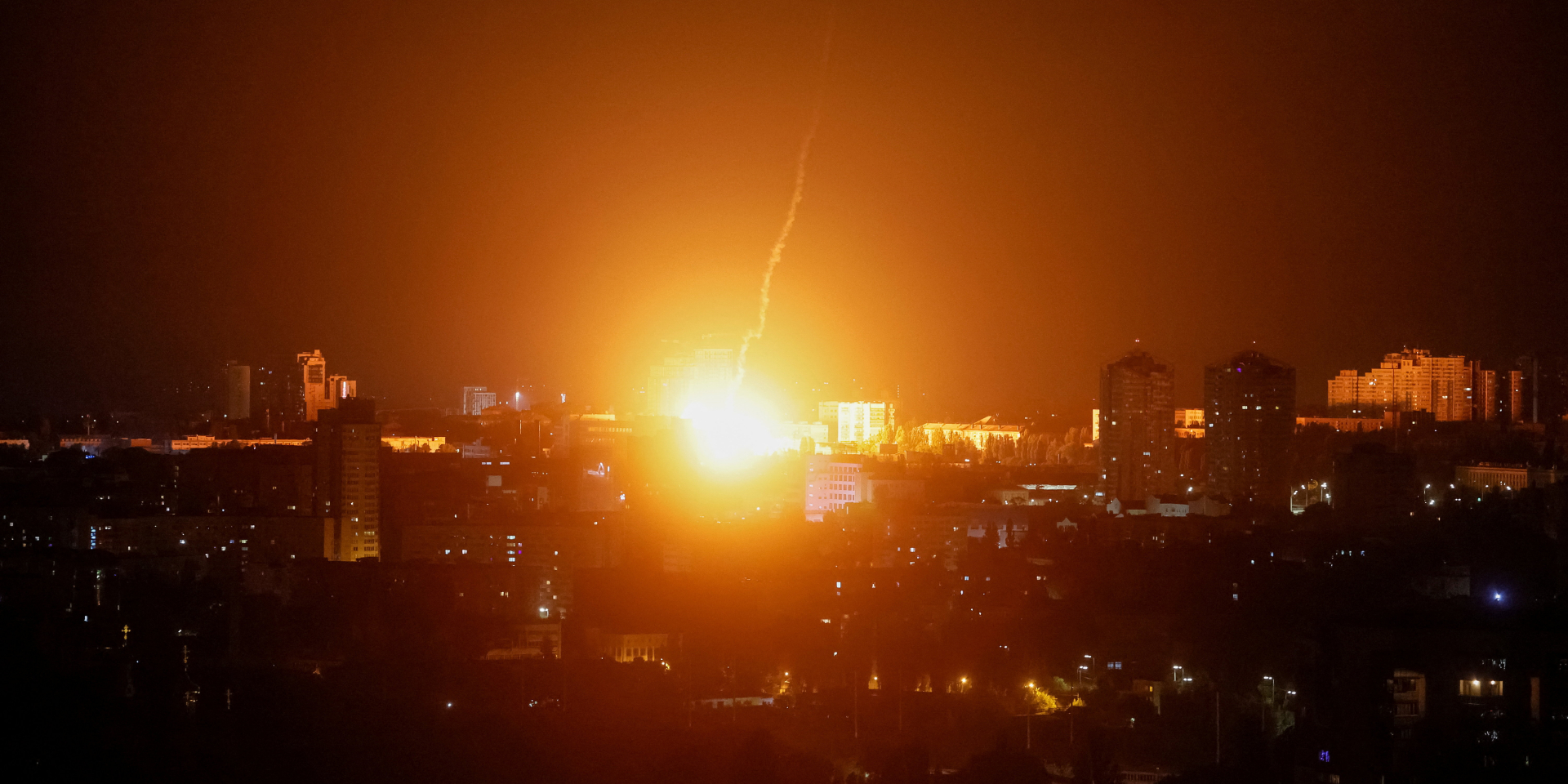 An explosion erupts over Kyiv amid a Russian barrage, July 19, 2026 (Photo: REUTERS/Gleb Garanich)